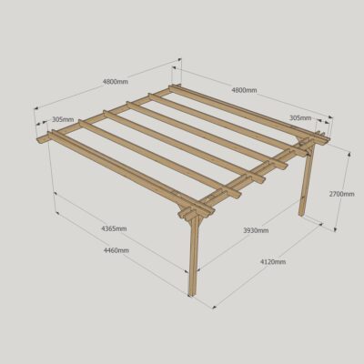 Wall Mounted Double Garden Pergola - 4800mm x 4800mm - 2 Post