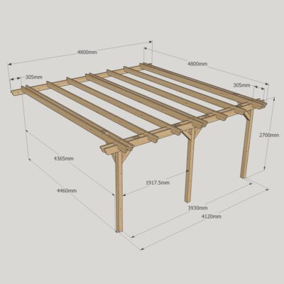 Wall Mounted Double Garden Pergola - 4800mm x 4800mm - 3 Post