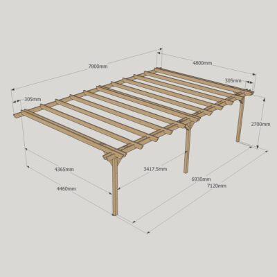 Wall Mounted Double Garden Pergola - 4800mm x 7800mm - 3 Post