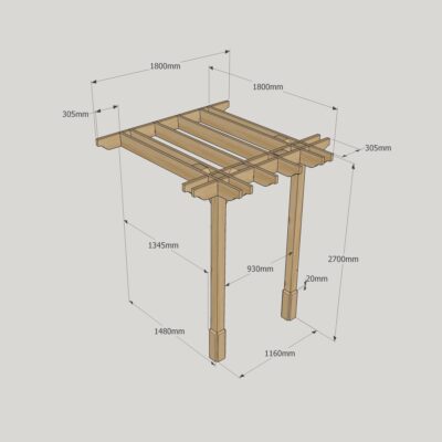 Wall Mounted Double Premium Pergola - 1800mm x 1800mm - 2 Post