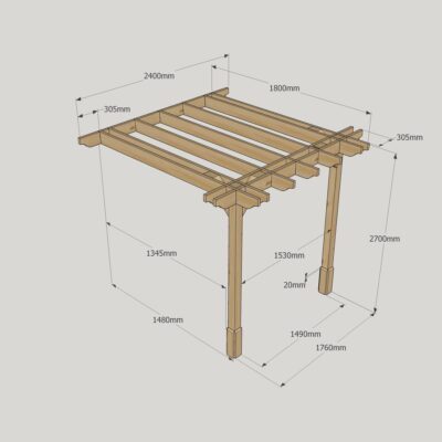 Wall Mounted Double Premium Pergola - 1800mm x 2400mm - 2 Post