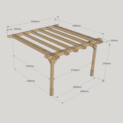 Wall Mounted Double Premium Pergola - 1800mm x 3600mm - 2 Post