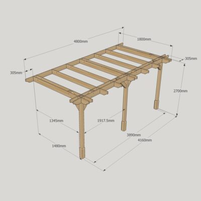 Wall Mounted Double Premium Pergola - 1800mm x 4800mm - 3 Post