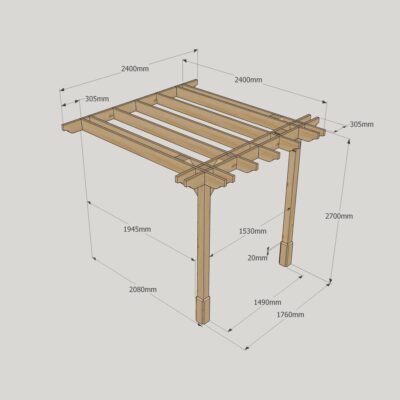 Wall Mounted Double Premium Pergola - 2400mm x 2400mm - 2 Post