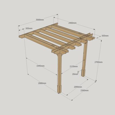 Wall Mounted Double Premium Pergola - 2400mm x 3000mm - 2 Post