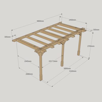 Wall Mounted Double Premium Pergola - 2400mm x 4800mm - 3 Post