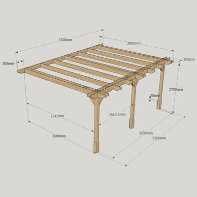 Wall Mounted Double Premium Pergola - 3000mm x 4200mm - 3 Post