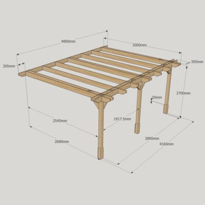 Wall Mounted Double Premium Pergola - 3000mm x 4800mm - 3 Post