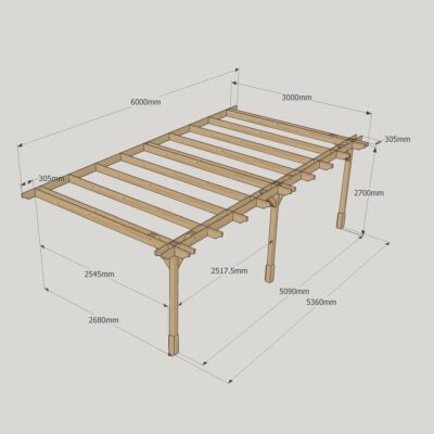 Wall Mounted Double Premium Pergola - 3000mm x 6000mm - 3 Post