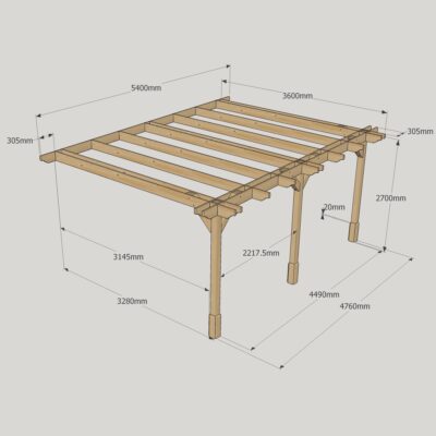 Wall Mounted Double Premium Pergola - 3600mm x 5400mm - 3 Post