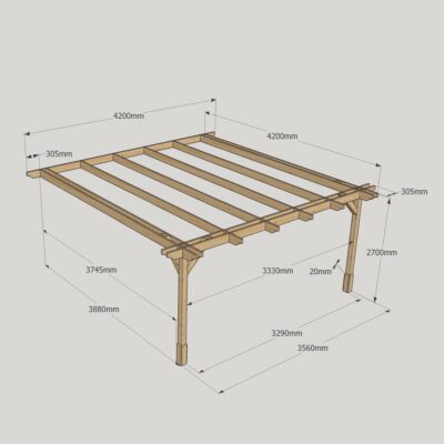 Wall Mounted Double Premium Pergola - 4200mm x 4200mm - 2 Post