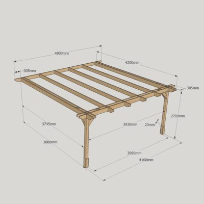 Wall Mounted Double Premium Pergola - 4200mm x 4800mm - 2 Post