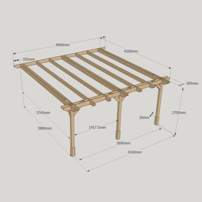 Wall Mounted Double Premium Pergola - 4200mm x 4800mm - 3 Post