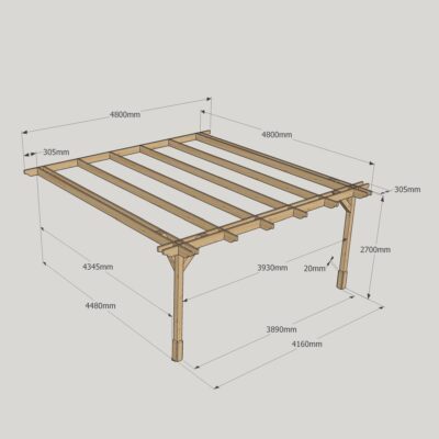 Wall Mounted Double Premium Pergola - 4800mm x 4800mm - 2 Post