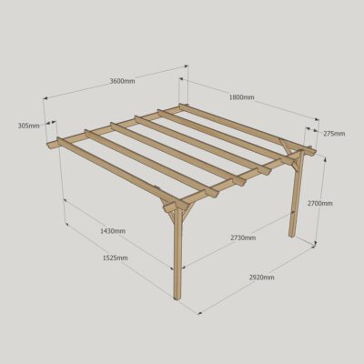 Wall Mounted Garden Pergola - 1800mm x 3600mm - 2 Post