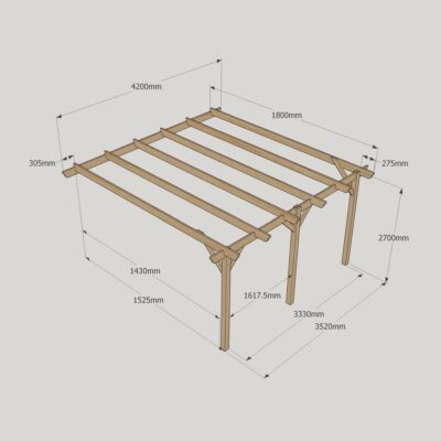 Wall Mounted Garden Pergola - 1800mm x 4200mm - 3 Post