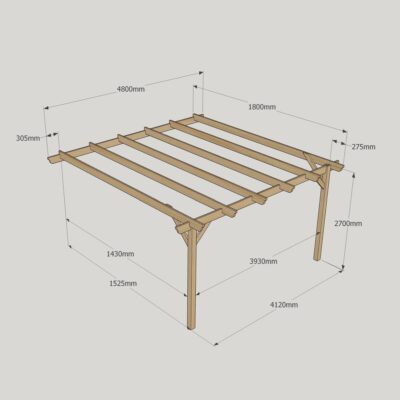 Wall Mounted Garden Pergola - 1800mm x 4800mm - 2 Post