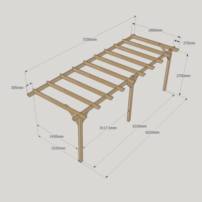 Wall Mounted Garden Pergola - 1800mm x 7200mm - 3 Post