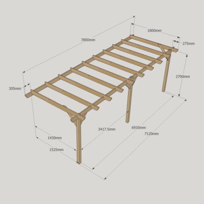 Wall Mounted Garden Pergola - 1800mm x 7800mm - 3 Post