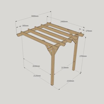 Wall Mounted Garden Pergola - 2400mm x 3000mm - 2 Post