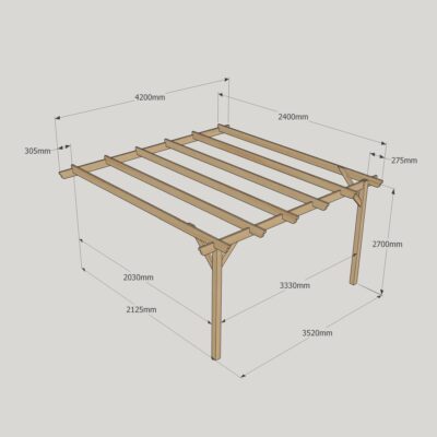 Wall Mounted Garden Pergola - 2400mm x 4200mm - 2 Post