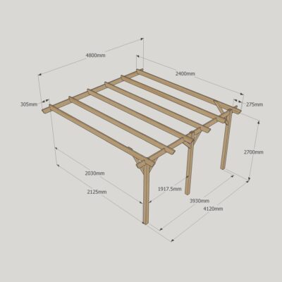 Wall Mounted Garden Pergola - 2400mm x 4800mm - 3 Post