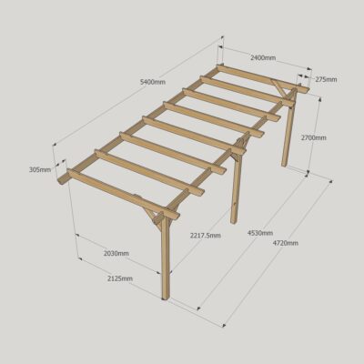 Wall Mounted Garden Pergola - 2400mm x 5400mm - 3 Post