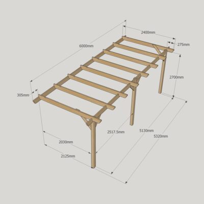 Wall Mounted Garden Pergola - 2400mm x 6000mm - 3 Post