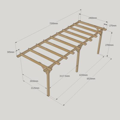 Wall Mounted Garden Pergola - 2400mm x 7200mm - 3 Post