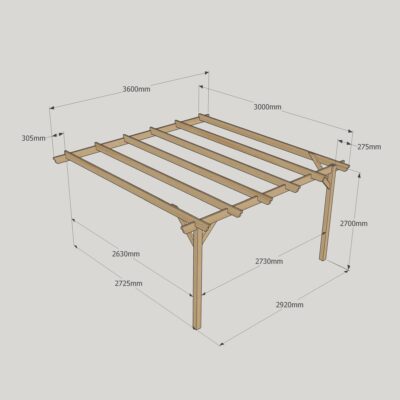 Wall Mounted Garden Pergola - 3000mm x 3600mm - 2 Post