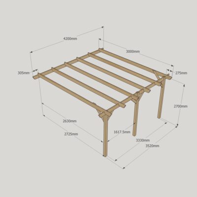 Wall Mounted Garden Pergola - 3000mm x 4200mm - 3 Post