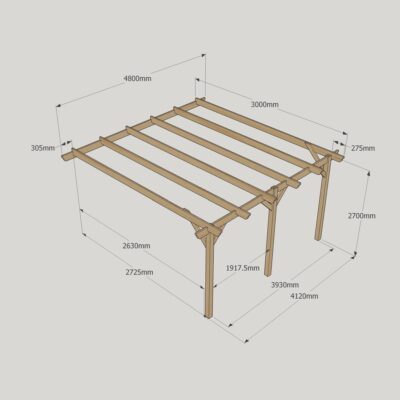 Wall Mounted Garden Pergola - 3000mm x 4800mm - 3 Post