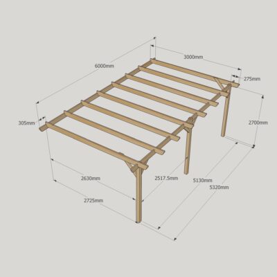 Wall Mounted Garden Pergola - 3000mm x 6000mm - 3 Post