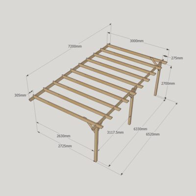 Wall Mounted Garden Pergola - 3000mm x 7200mm - 3 Post