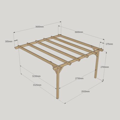 Wall Mounted Garden Pergola - 3600mm x 3600mm - 2 Post