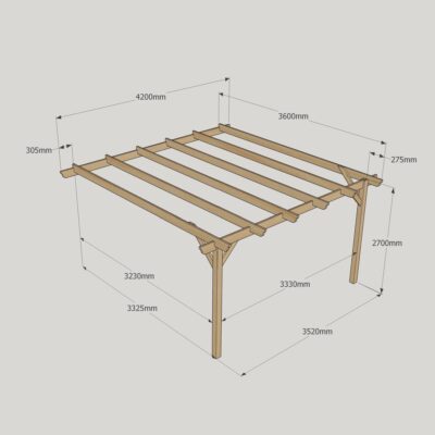 Wall Mounted Garden Pergola - 3600mm x 4200mm - 2 Post