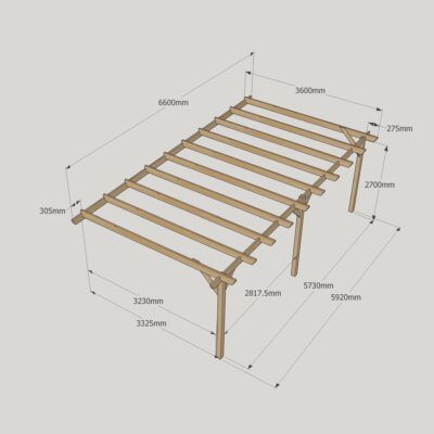 Wall Mounted Garden Pergola - 3600mm x 6600mm - 3 Post