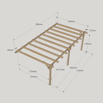 Wall Mounted Garden Pergola - 3600mm x 7800mm - 3 Post