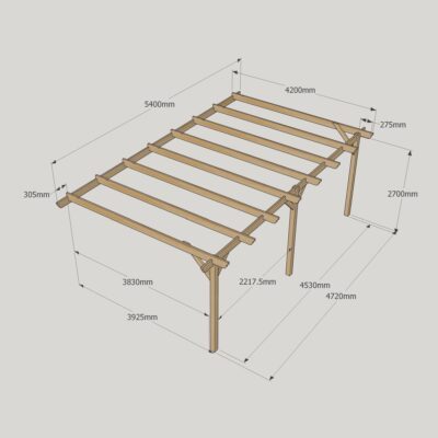 Wall Mounted Garden Pergola - 4200mm x 5400mm - 3 Post