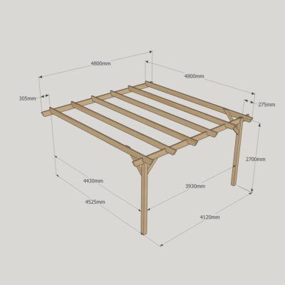 Wall Mounted Garden Pergola - 4800mm x 4800mm - 2 Post