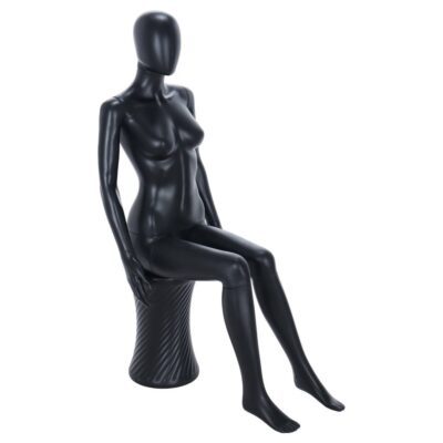 R316B Female Egg Head Seated Mannequin - Black Finish - Front Right View