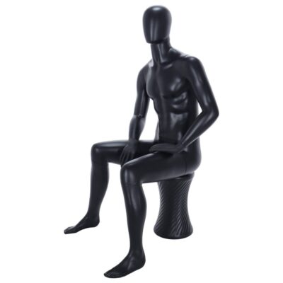 R341B Male Egg Head Seated Mannequin - Black Finish - Front Left View