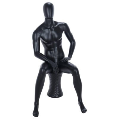 R341B Male Egg Head Seated Mannequin - Black Finish - Front View