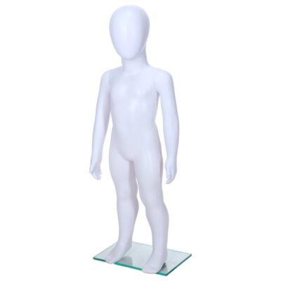 R342 Child Mannequin - 800mm Tall - Egg Head - White Finish - Front Left View