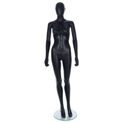 R347B Female Egg Head Mannequin with Ears - Black Finish - Front View