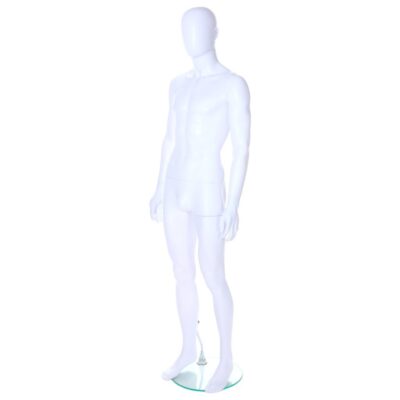 R348 Male Egg Head Mannequin with Ears - White Finish - Front Left View