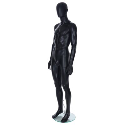 R348B Male Egg Head Mannequin with Ears - Black Finish - Front Left View