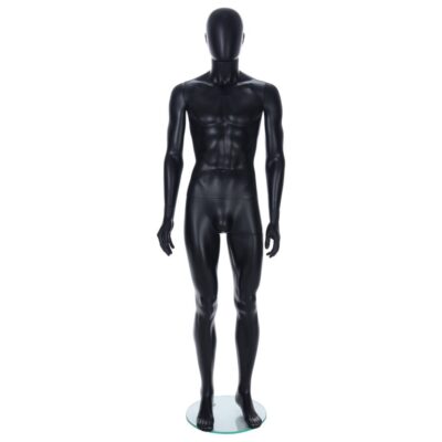 R348B Male Egg Head Mannequin with Ears - Black Finish - Front View