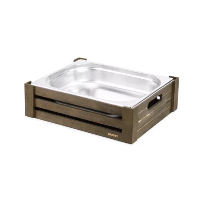 CT102 - 1/2 GN Olive Grey Shallow Wooden Crate with Half GN Container (not supplied)