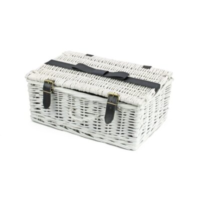 HA074 - 12 Inch Wicker Hamper Basket - White with Bow